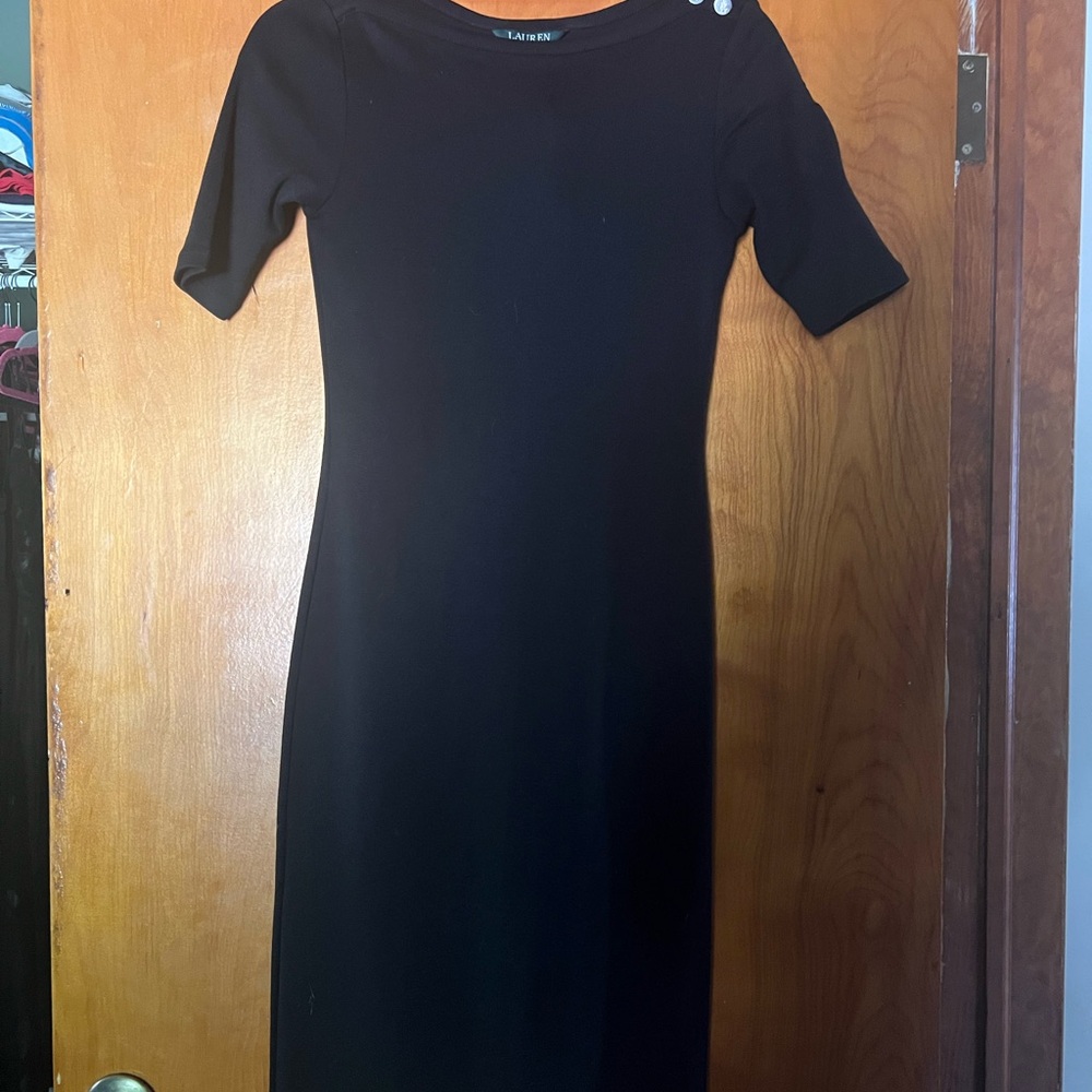 Ralph Lauren Black Sheath Dress 3/4 Sleeve Crew Neck